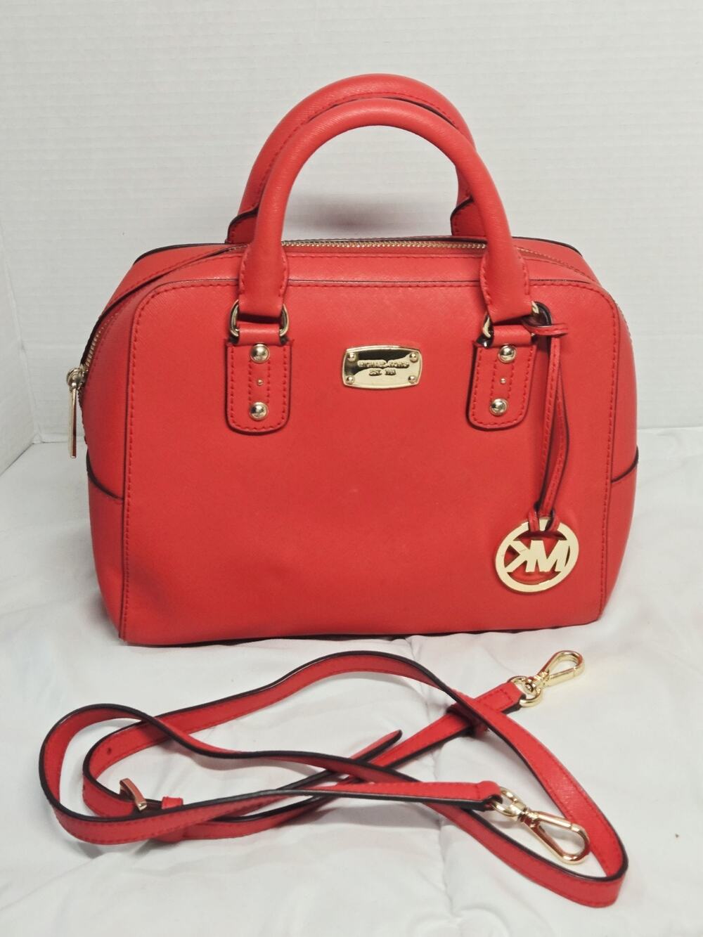 MICHAEL KORS Ciara Women's Handbag Red Saffiano Leather Satchel Casual Strap